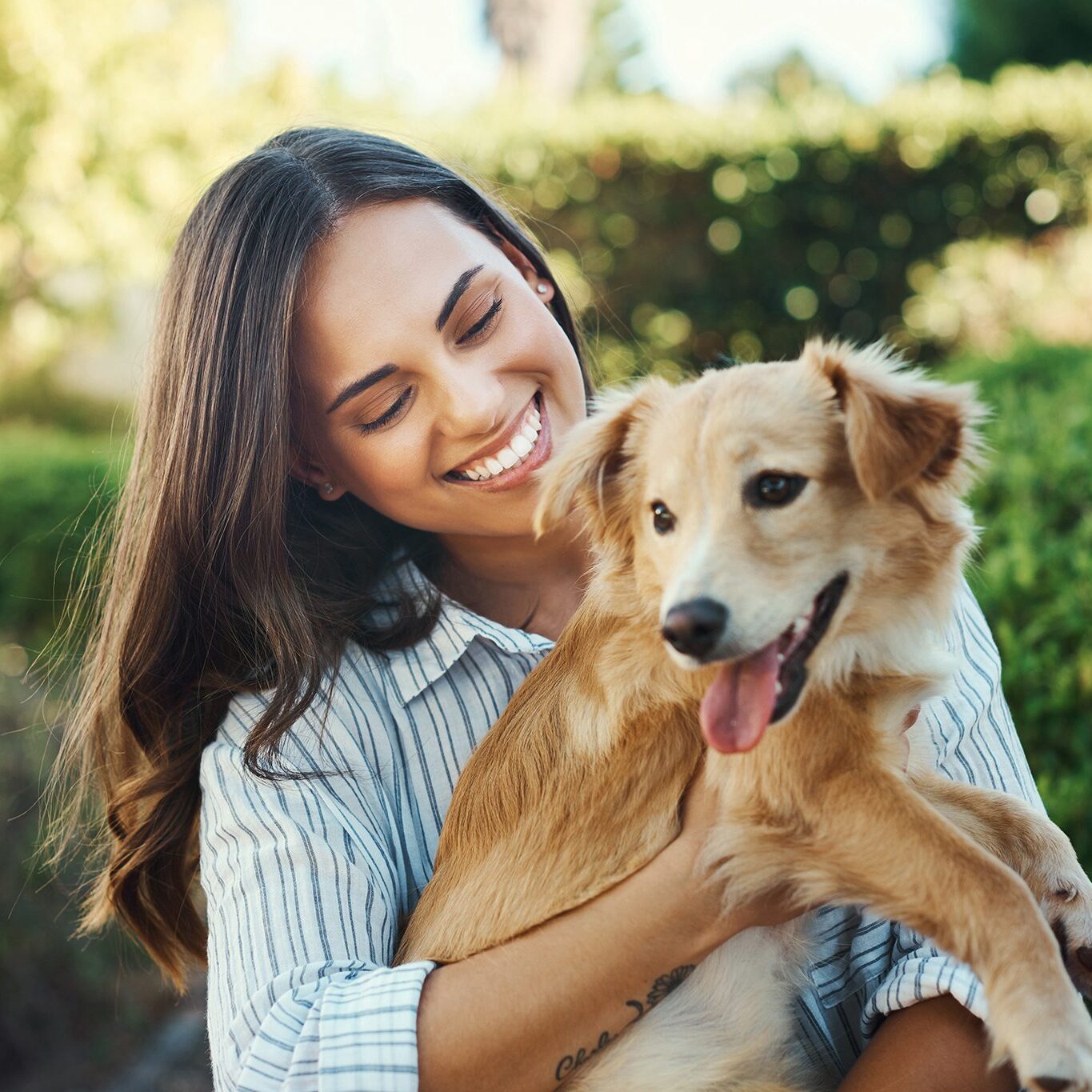 Women Holding Small Light Brown Dog